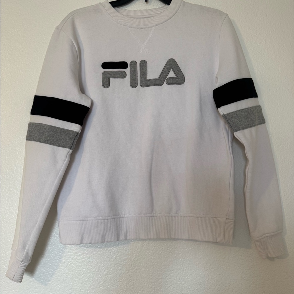 Fila White Sweatshirt with Black and Gray Stripes